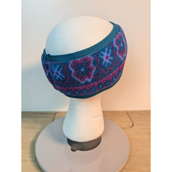 Vintage LL Bean Fleece Headband Blue Green Raspberry Argyle Pattern Ski USA Made - Picture 2 of 5